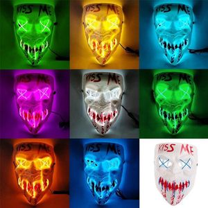 Glowing Kiss Me Grimace Face Mask Decoraciones de Halloween Glow Cosplay Coser Máscaras PVC LED Lightning Mujeres Hombres Disfraces Fiesta Decoración para el hogar