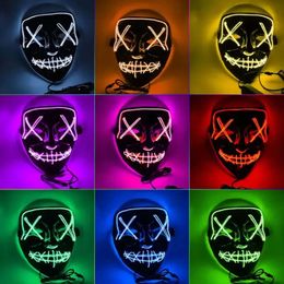 Masques d'Halloween LED luminaires Horreur V Purge Costume électoral DJ Party Light Up Masks Glow in Dark 10 Colors Jn07