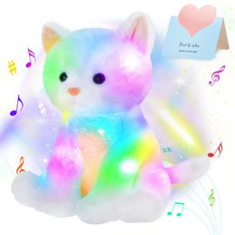 Gloeiende LED-licht Muzikale knuffel Kat Pop Kawaii Slapen Sierkussen voor meisjes Slaapliedjes Pluche Dieren Kinderen Kinderen 231220