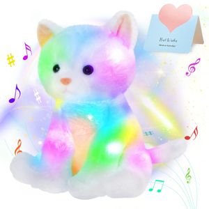 Gloeiende LED Light Musical Gevulde speelgoedkatpop Kawaii Sleeping Wierkussen voor meisjes Lullabies pluche dieren kinderen kinderen 231221