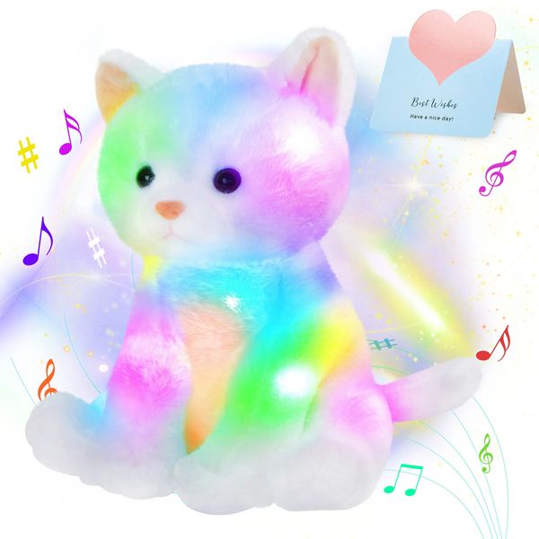 Glowing LED Light Musical Peluche Chat Poupée Kawaii Dormir Oreiller pour Filles Berceuses Animaux En Peluche Enfants Enfants 231220