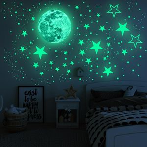 Glowing Moon Star Stickers muraux dessin animé étoiles lumineuses autocollant mural 435 pièces adhésif lumineux mur Sticke enfants chambre décoration LSK200