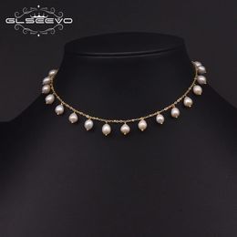 GLSEEVO-gargantilla de perlas naturales de agua dulce para mujer, collar minimalista hecho a mano, joyería de buenos de lujo, regalo de boda GN0226 240227