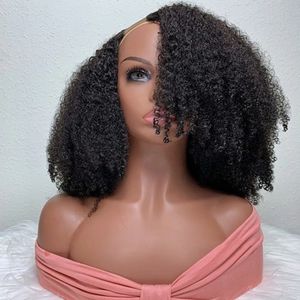 Glueless 4a Afro Kinky Curly V Part Wig 250%Density Unprocessed Human Hair U Part Wigs For Women Middle Parts Full End Machine