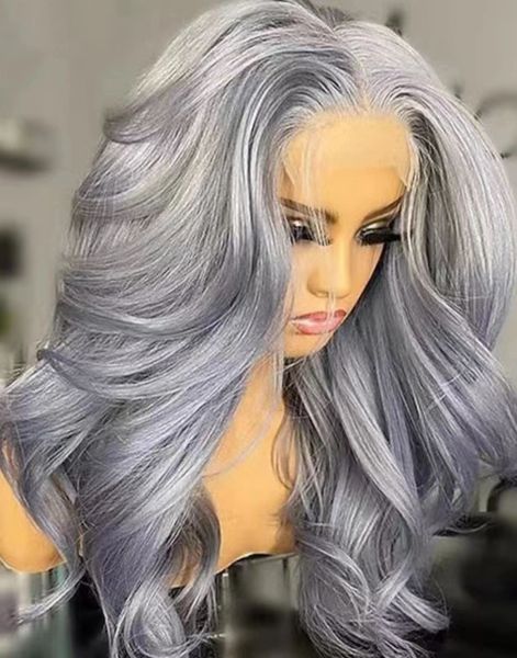 Color gris hielo de la peluca del cabello humano del cordón sin cola 4x4
