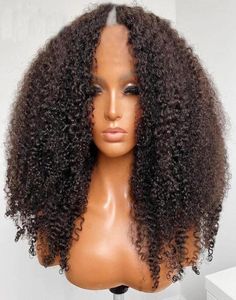 Afro sans glue cutanage bouclé humane v part des perruques en pièce Middle 250Density Peruvian Remy 4b 4c Full U Shape5643865