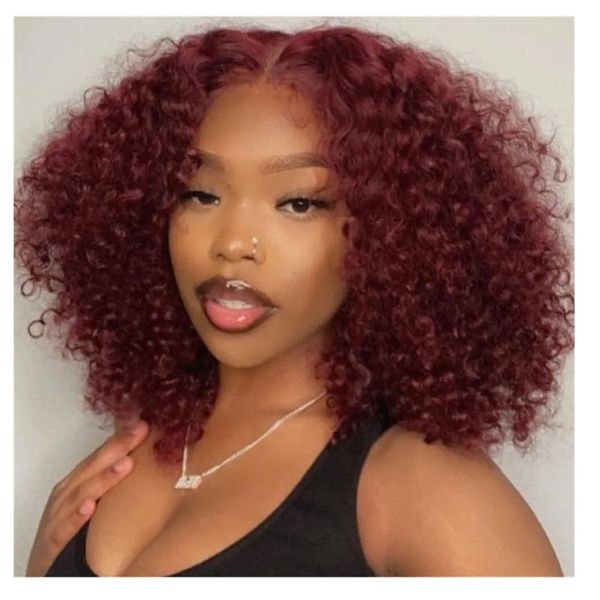Nuevas pelucas rizadas afro rizadas del cabello humano de Auburn para las mujeres negras pelucas enteras naturales sin encaje de moda de color caliente Cooper Glueles baratas para la venta 150% de densidad