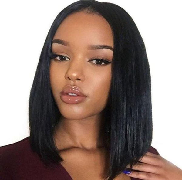 Pelucas de cabello humano con frente de encaje Bob sin cola para mujeres negras, cabello virgen brasileño, pelucas llenas cortas de encaje con pelo de bebé prearrancado 557657786905