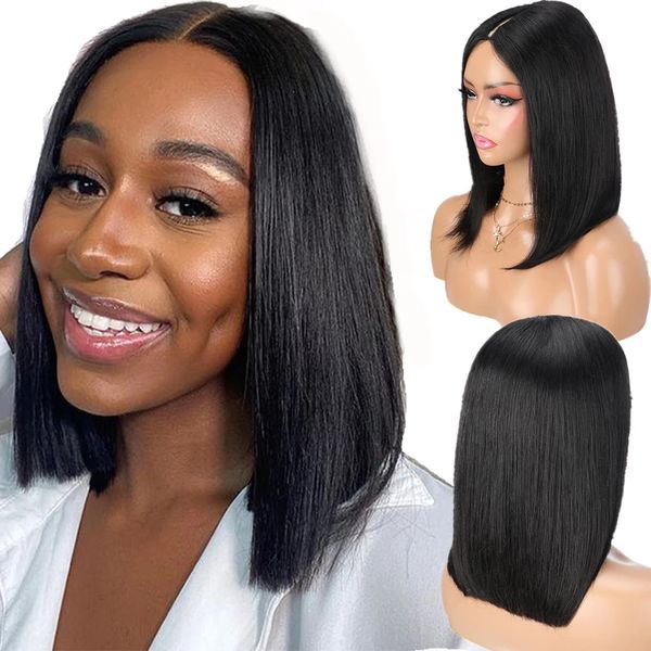 Glueless Bone Straight 100% Cheveux Humains U Partie Bob Perruques Pour Les Femmes Noires Partie Latérale 250densité Vierge Brésilienne V Parta Perruque Pleine Fin