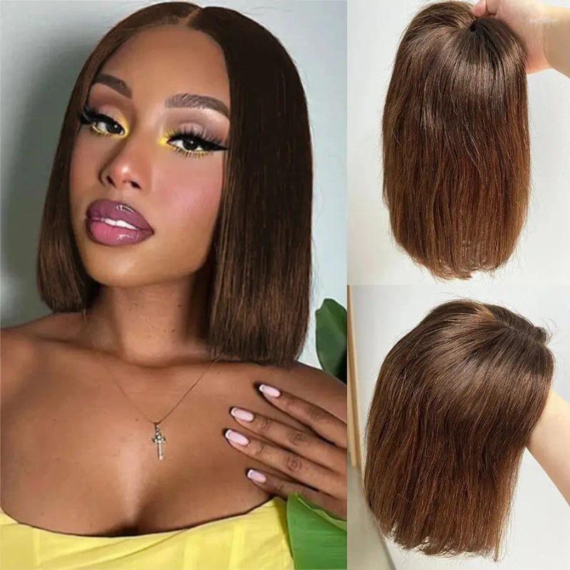 Glueless Chocolate Brown Short Bob 13x4 Lace Front Wig Human Hair Straight For Women Malaysia Pre Plucked With Baby