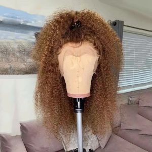 Perruques de cheveux humains avant de lacet brun chocolat bouclé sans colle pour femmes crépus bouclés HD Transparent 360 dentelle frontale perruques synthétiques résistant à la chaleur