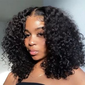 Vague profonde sans gloire 4x4 perruque avant en dentelle courte bob perruques de cheveux humains HD transparent transparent 180% brésilien Remy Curly Curly Fermure Frontal Wig for Black Women