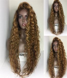 Wigs de cheveux humains en dentelle pleine sans glue avec des cheveux bébé 150 Brésilien Vierge Vave Lace Lace Front Honey Blonde Blonde pour noir Wome7099577