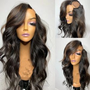 Glueless Hoogtepunt Brown U Part Wig Natural WAVY 100% HUNDER HAAR BODY WAVE 250 DENSITY PERUVIAN Remy volledige machine gemaakte halve pruiken