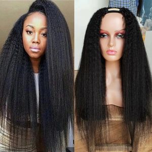 Glueless Kinky Straight UPart Wigs 100% Human Hair For Women Middle U Shape Yaki straight Full Machine Wig With Combs Straps