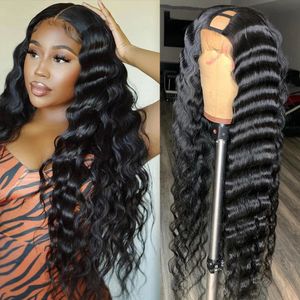 Glueless Loose Deep Wave 100% Human Hair U onderdeelpruiken 250 DENSITY Remy onbewerkte water krullende golvende golvende machine halve vorm pruik