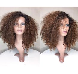 Sans colle Ombre Lace Front perruque brésilienne vierge cheveux humains 1BT30 mode crépus bouclés pleine dentelle perruques de cheveux humains avec bébé Hair1691870