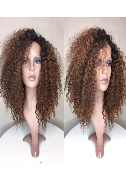 Peluca delantero de encaje ombre sin glúteos Cabello humano brasileño 1Bt30 Fashion Kinky Curly Full Lace Human Hair Wigs with Baby Hair9348078