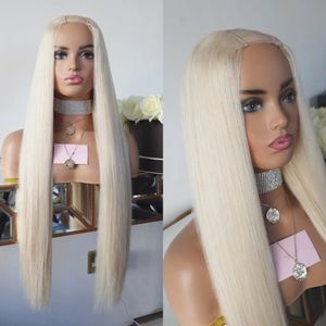 Glueless Silky Straight Platinum Blonde Full Machine Made Perruques de cheveux humains sans dentelle pour femme 250density Platinums Blondes 100% non transformés avec sangles et peignes