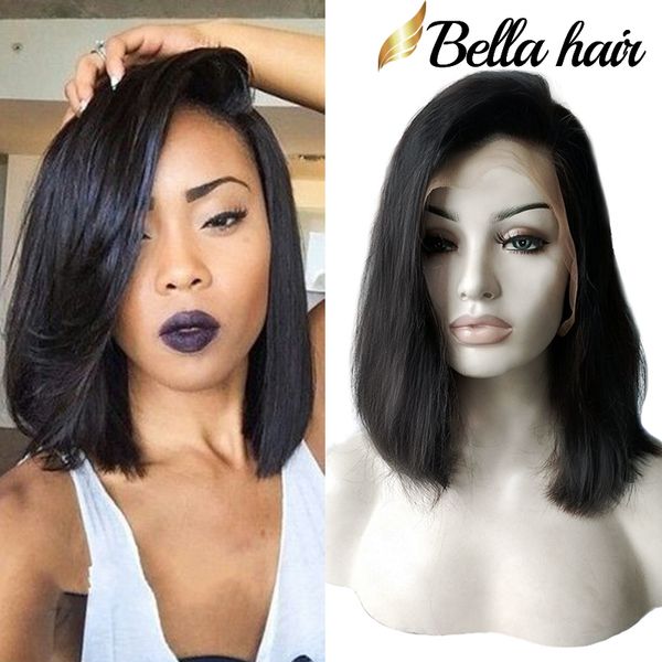 Bella Hair Pelucas sin cola Pelucas cortadas Bob Pelucas frontales de cabello humano Bob Peluca llena del cordón para las mujeres negras Cutícula completa Pelucas cortas del cordón de Bob Envío gratis Nautral Hairline