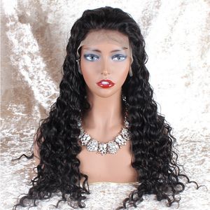 Perruque de cheveux humains sans colle vague d'eau humide et ondulée couleur naturelle bouclés VirginHair Lace Front perruques 10-24 pouces