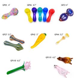 Glycerine Roken Glazen Handpijpen Lepel Tabak Dab Rig Oliebrander Waterpijp Aansluiting Rookaccessoires Streep Chili Vuurtoren Roze Roos Beer Glazen Pijp