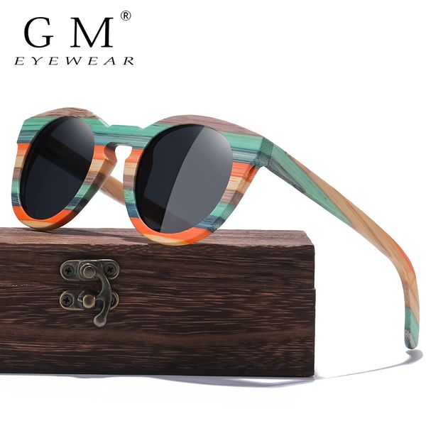 Gafas de sol ovaladas de bambú de Color GM, gafas de sol polarizadas de madera para hombres y mujeres, gafas de moda para hombres y mujeres, gafas de protección UV400, caja cuadrada de madera