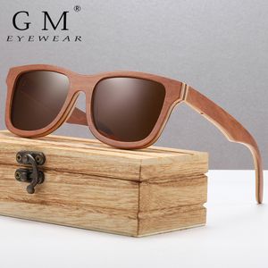 GM gepolariseerde zonnebril dames heren gelaagd bruin skateboard houten frame vierkante stijl bril voor damesbrillen in houten kist