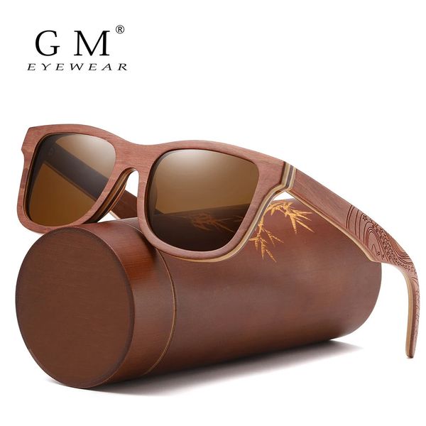 GM rétro marron Skateboard bois lunettes de soleil hommes bambou lunettes de soleil femmes marque miroir UV400 carré lunettes de soleil mâle nuances 240322
