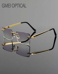 Gmei gafas ópticas de moda sin marco de aleación de titanio lentes lisas corte de diamante sin montura ninguna dioptrías gafas 3517400