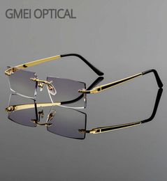 Gmei optique à la mode sans cadre en alliage de titane lunettes lentilles unies coupe diamant sans monture aucun dioptrie lunettes 5166566