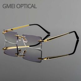 Gmei Optical Fashionable sans cadre Titanium Lunettes en alliage Plain Lenses Diamond Coute Rimless Aucune Dioplers Eyeglass8766044