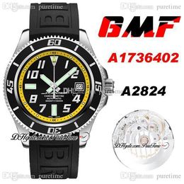 GMF 42 mm Special A1736402 ETA A2824 Automatische herenwet Black Dial Geel binnennummer Markers Rubberen band Horloges Super Edition PTBL Puretime A02