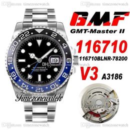 GMF V3 GMT II 116710 A3186 Reloj automático para hombre Batman Blue Ceramic Bisel Black Dial 904L Steel OysterSteel Pulsera Tarjeta de garantía Super Edition Timezonewatch R4