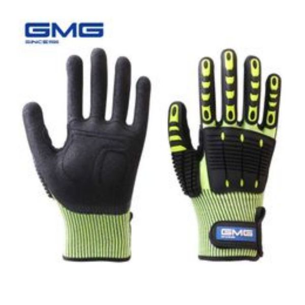 GMG Gants résistants aux coupures Anti Impact Vibration Oil TPR Safety-work-Gloves t Shock Absorbing Mechanics Impact-Resistant