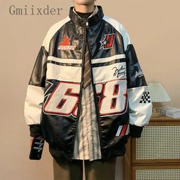 Gmiixder manteau de course hip-hop américain veste en cuir de moto hommes floqué broderie lâche décontracté coupe-vent Punk Vibe veste 240312