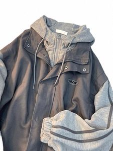 Gmiixder American Varsity Jacket Hommes Printemps Automne Zipper Gris Patchwork Basball Uniforme Manteau Hg Kg Style Vintage Top 00qn #