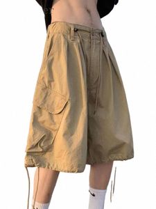 Gmiixder Japon Tendance Cityboy Cargo Shorts D'été Pour Hommes High Street Kaki Demi-Pantalon American Vintage Pantalon De Survêtement Court À Jambes Larges F573 #
