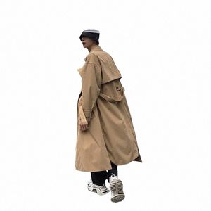 gmiixder Kpop Coupe-Vent Tendance Coréenne des Hommes Mi Longueur Beau Manteau Au Genou Britannique Automne Hiver Couple Élégant Manteau Manteau 59hp #