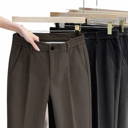 Gmiixder Pantalon de laine de luxe léger Tube droit pour hommes Pantalon de longueur de cheville en vrac Automne Hiver Buffed Pantalon élégant décontracté f3Wn #