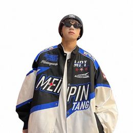 gmiixder moto baseball uniforme américain streetwear surdimensionné vintage veste de course vintage brodé bomber veste 34p3 #
