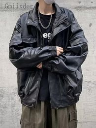 GMIIXDER MOTORCYLEM PU Le cuir veste pour hommes surdimensionnés surnommée American rétro Unisexe Punk Streetwear Cool Bomber Jacket 240320
