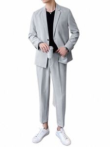 Gmiixder Costume décontracté intelligent pour hommes 2023 Printemps Automne Lumière Mature Droo Sense Polyvalent Blazer Manteau Mâle Haut de gamme 2 pièces Costume 50Sc #