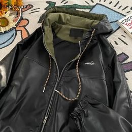 Gmiixder Streetwear Lederen Jassen voor Mannen en Vrouwen Losse Capuchon Highend PU Jas Retro Motorfiets Honkbal Uniformen 240223