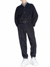 Gmiixder Workwear Combinaison à manches LG Coréen Oversize Casual Persality Costumes d'une seule pièce pour hommes à la mode Jeunesse Solide Survêtement i03N #