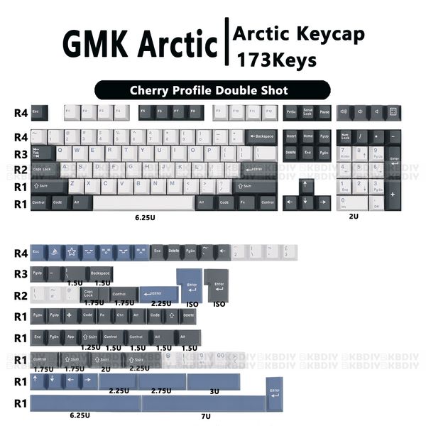 GMK Arctic Keycaps Clavier Mécanique Double Shot PBT Keycap Cherry Profile Blanc ISO 173 Touches Cap pour MX Switch GK64