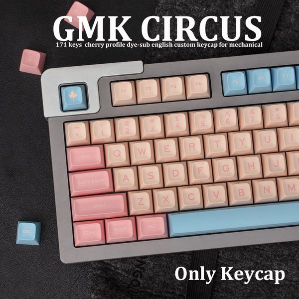 Gmk Circus Keycap 171 teclas, teclas de perfil Sa de doble disparo para teclado mecánico Mx Switch, tapa de tecla personalizada en inglés para niñas, rosa