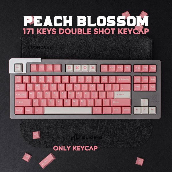 GMK Peach Blossom Cherry Profile Double Shot Keycap inglés personalizado personalidad Keycaps para teclado mecánico 61/64/68/75/84