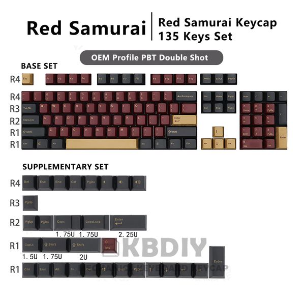 GMK Red Samurai Clone Keycap Profil OEM PBT Keycaps Noir Rouge 135 Key Caps Set pour clavier mécanique MX Switch Custom