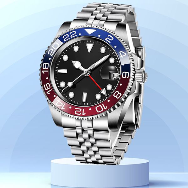 GMT Designer Men Relojes Pepsi Ceramics Bezel MM Automático mecánico Negro Fashion Classic Sacticador de acero inoxidable Resistente a agua ES